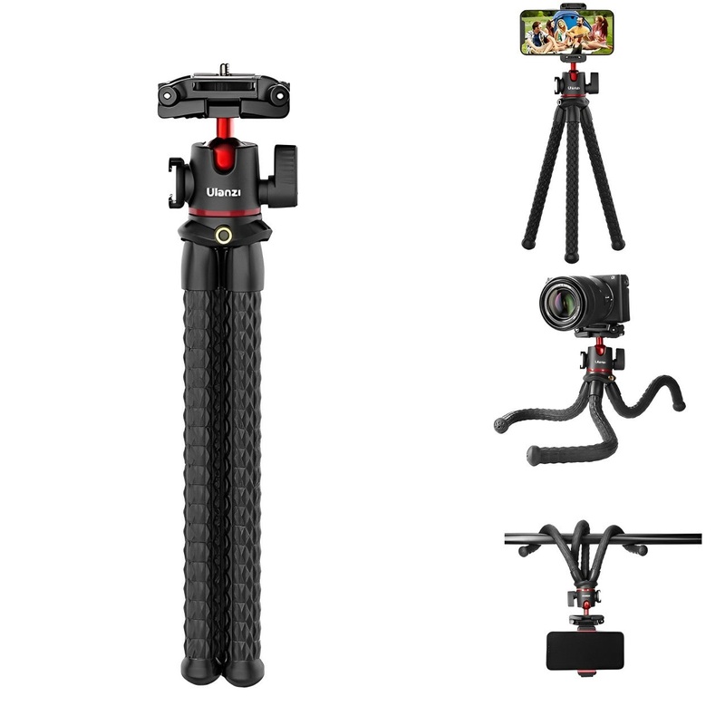 Ulanzi MT-33 Flexible Octopus Tripod with Double Cold Shoe Ball Head C-Clamp with Max 2kg / 11.8 Weight and Height, ABS + TPR Rubber Legs and 2.36 to 3.33 Smartphone Size Compatibility for Vlog Vlogging, Interviews, Content Creation