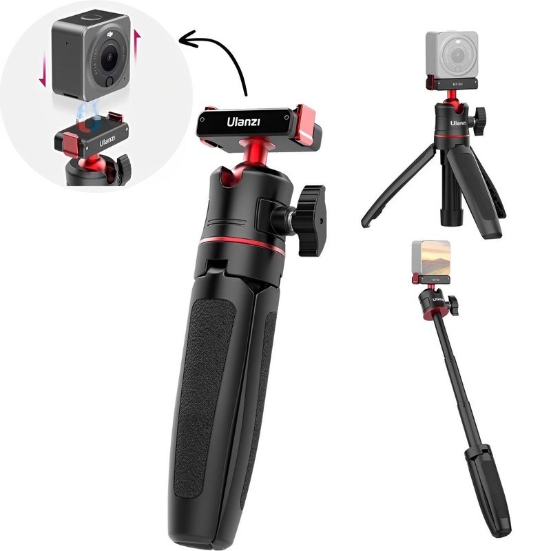 Ulanzi MT-50 Vlog Tripod 3-Section Selfie Stick Aluminum Alloy with Magnetic QR Quick Release Plate for DJI Osmo Action 2 / 3 / 4 Camera with Max 11 / 1.5kg Height and Load Capacity for Vlogging, Content Creation