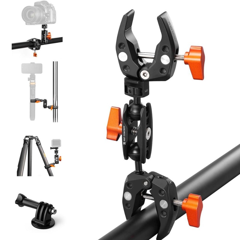 K&F Concept Universal Super C Clamp with 360 Dual Head Magic Arm, 18-60mm Clamping Surface, 1/4-20 Expansion Ports, & 1.5kgs Load Capacity for Smartphone Clip, Fill Light, Compact, DSLR, SLR, Mirrorless, Panoramic, Action Cameras