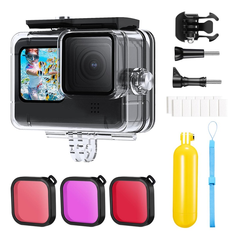 K&F Concept Waterproof Case + Color Correction Lens Filters Dive Kit Bundle Set for GoPro Hero 13 / 12 / 11 / 10 / 9 Action Camera with Max 147ft (45m) Anti-Fog Inserts for Underwater Photography, Diving, Surfing, Snorkeling