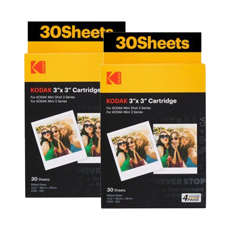 KODAK 3 x 3 Square Size Prints (60 Sheets) Film Cartridge for Mini 3 Plus / 3 Retro / Mini Shot 3 / Shot 3 Retro Photo Printer with 4PASS Print Technology for Instant Cameras – ICRG-330