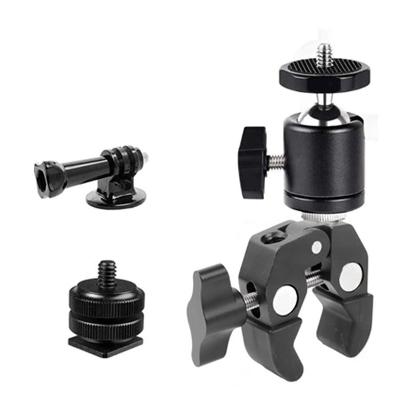 Pxel AA-SC1 AA-SC2 Power Clamp Crab Claw C-Clamp with 360 Ball Head, 1/4 Screw, 2 Prong Action Camera Adapter and Cold Shoe Mount for LED Lights, Camera Mounting, Tripods and Light Stands for Studio Photography