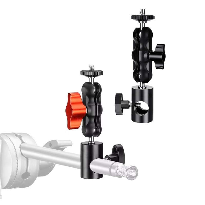 Pxel Aluminum 1/4 Screw Mount Adapter with 2 Ways Installation, 360 & 180 Dual Ball Head Rotation and Non Slip Mat for LED Lights, Phone Holder, Microphones and Monitors for Portrait Shooting, Live Streaming & Food Shooting | AA-TA