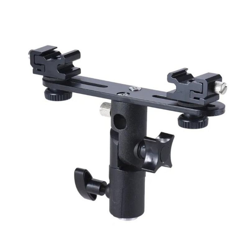 Pxel Quad / Dual Light Stand Bracket with Umbrella Reflector Holder, 1/4 & 3/8 Inches Cold Shoe with 180 Vertical Adjustment & Adjustable Hot Shoe Mount for Camera Flash Speedlite, Studio Lights & Photography Accessories | LS12 LS13