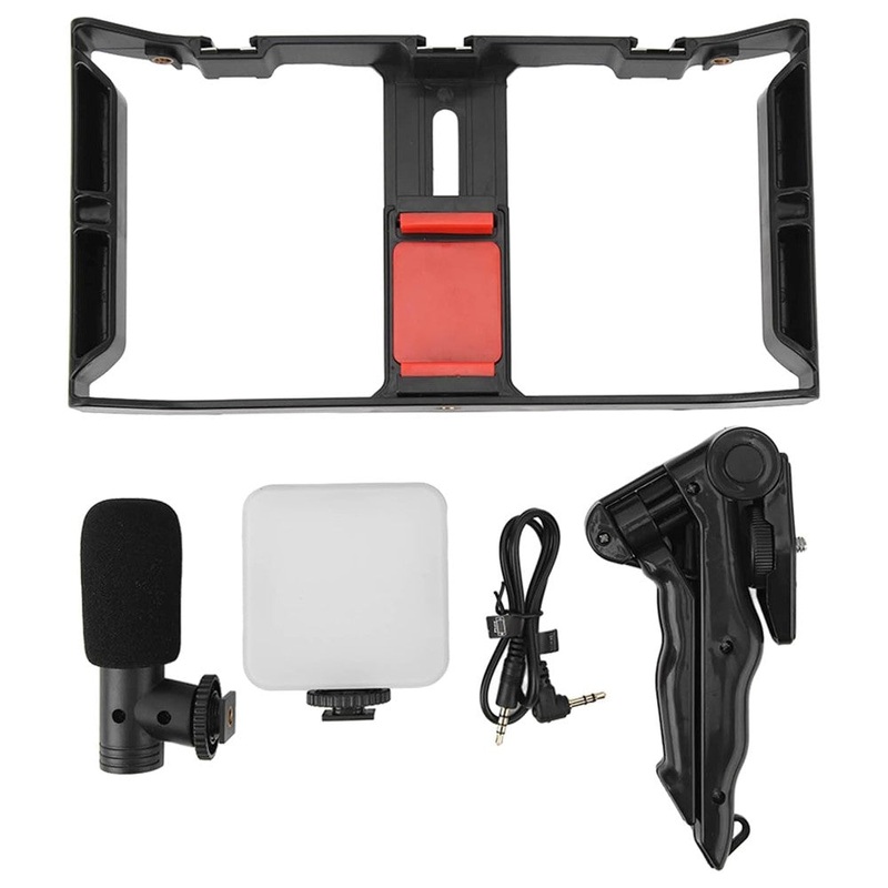 Pxel Smartphone Video Kit with Extendable Table Top Tripod, Mini Microphone, Adjustable Mini LED Light, Mobile Phone Cage, 1/4 Threading & 3 Cold Shoe Mount for Landscape and Portrait Vlogging | AA-VG4 | AA-VG3