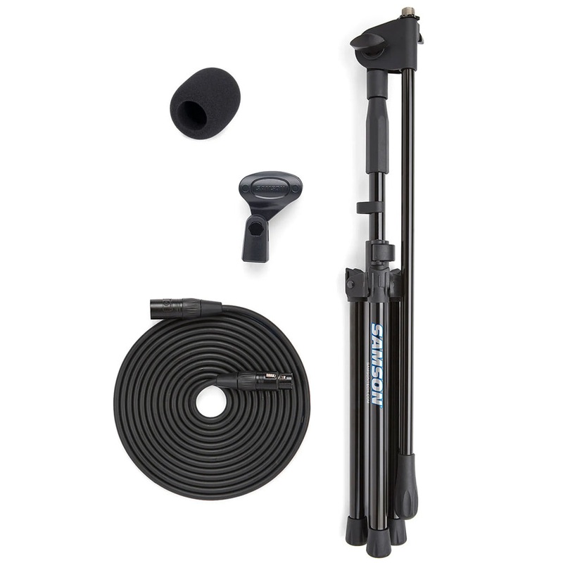 Samson MK5 Studio Boom Microphone Stand Kit Set Bundle with Folding Tripod Base, 18-feet XLR Cable, Professional Grade Windscreen, & Adjustable Height up to 63 for Audio Recording, Rehearsals, Concerts