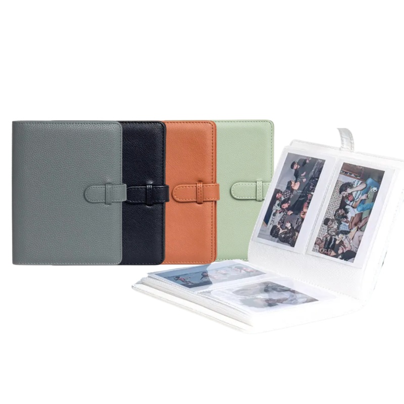 Pikxi 80 Pockets 20 Pages Photo Album with PU Leather Material for FUJIFILM Instax Wide Instant Film Camera | Green Brown Black White Dark Grey