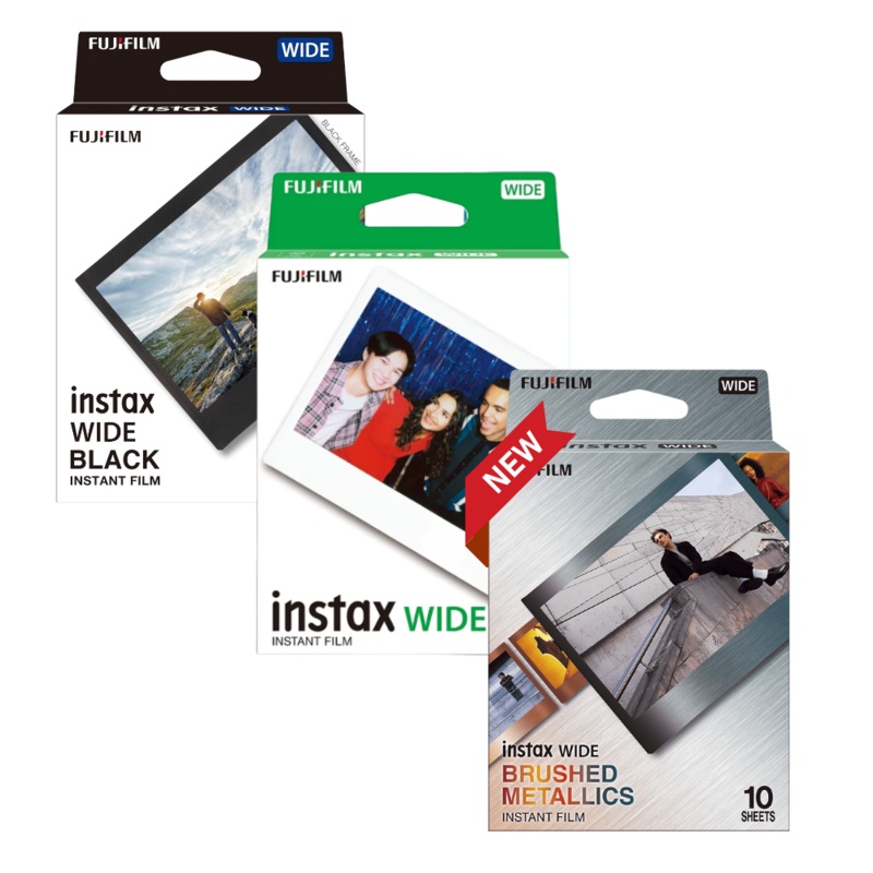 Fujifilm Instax Wide Film 10s 20s (10 / 20 Sheets) Single Double Pack | Regular Glossy, Black Frame, Brushed Metallic