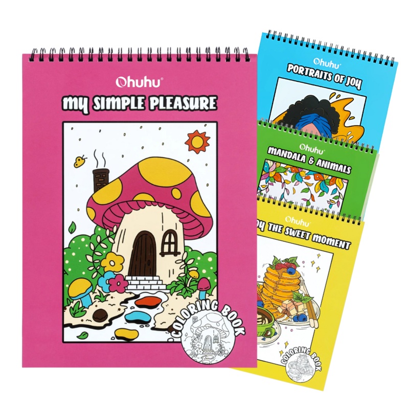Ohuhu Double Sided Bleed Proof Coloring Book Pad with 20 Pages 40 Designs Top Spiral for Arts Crafts Kids Color Sketch