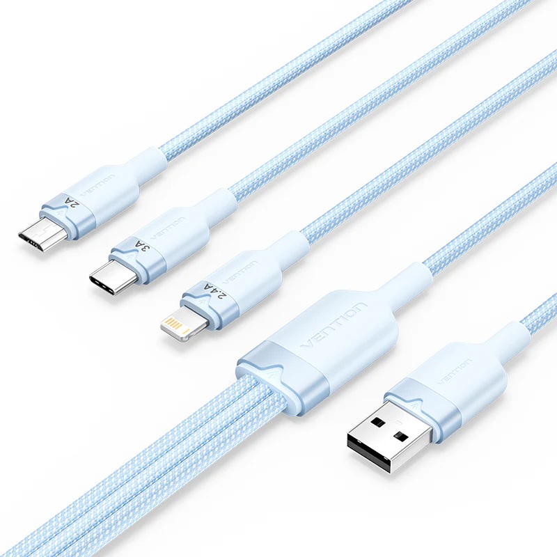 Vention 1.5-Meters USB 2.0 Type-A Male to 3-in-1 Type-C / L PD / Micro-B Male 3A Fast Charging Cable 480Mbps Data Transmission Speed Aluminum Alloy Type