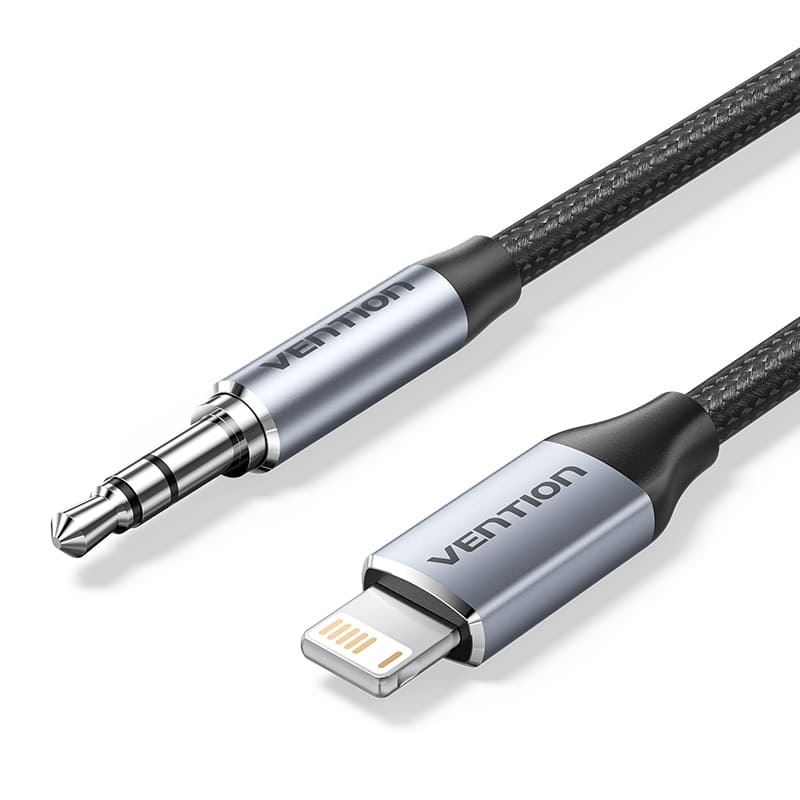 Vention 1-Meter L-Type PD Male to 3.5mm Male Jack Audio Cable with DAC Adapter Cotton Braided Aluminum Alloy Type for Laptops, Headphones, Car Stereo, Smartphones & Speakers